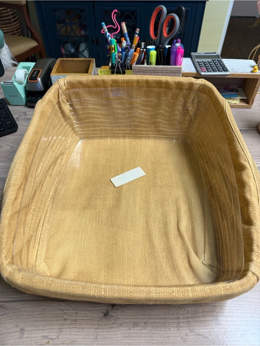 Longaberger wooden Lap Desk with Woven Basket Base in Light Oak and Mustard